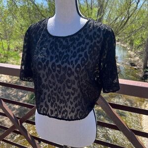 BCBGeneration Black Leopard-Print Sheer Crop Top